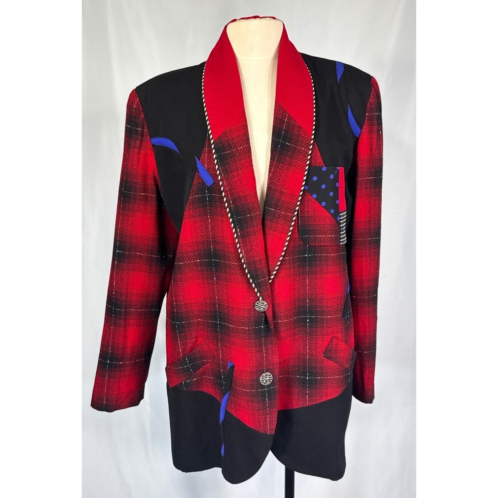 VTG Canvasbacks 80s Avant-Garde Red Plaid Colorblock Blazer Oversized Jacket Art